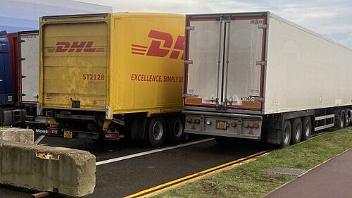 Lorries in traffic jam on Fen street