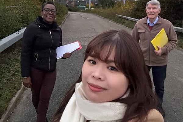 Wing Tsang, Sam Crooks and Nana Oguntola on M1 Bridge