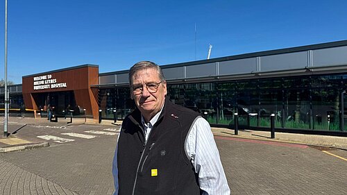 Councillor Paul Trendall outside Milton Keynes University Hospital_