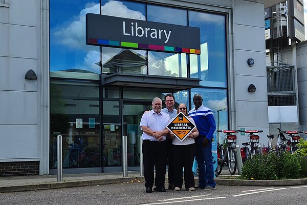 James Cox meet Cllr Jenni Ferrans, Cllr Ben Adwale adn Cllr Duncan Banks and Kinston Library