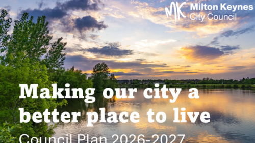 View of lake. Words saying Making our City a Better place to live